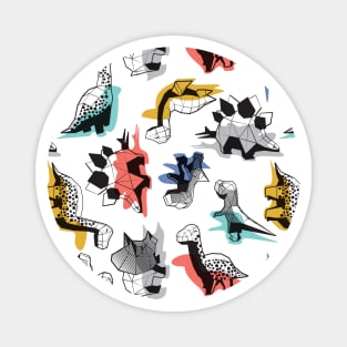 Geometric Dinos // pattern // non directional design white background multicoloured dinosaurs shadows Magnet